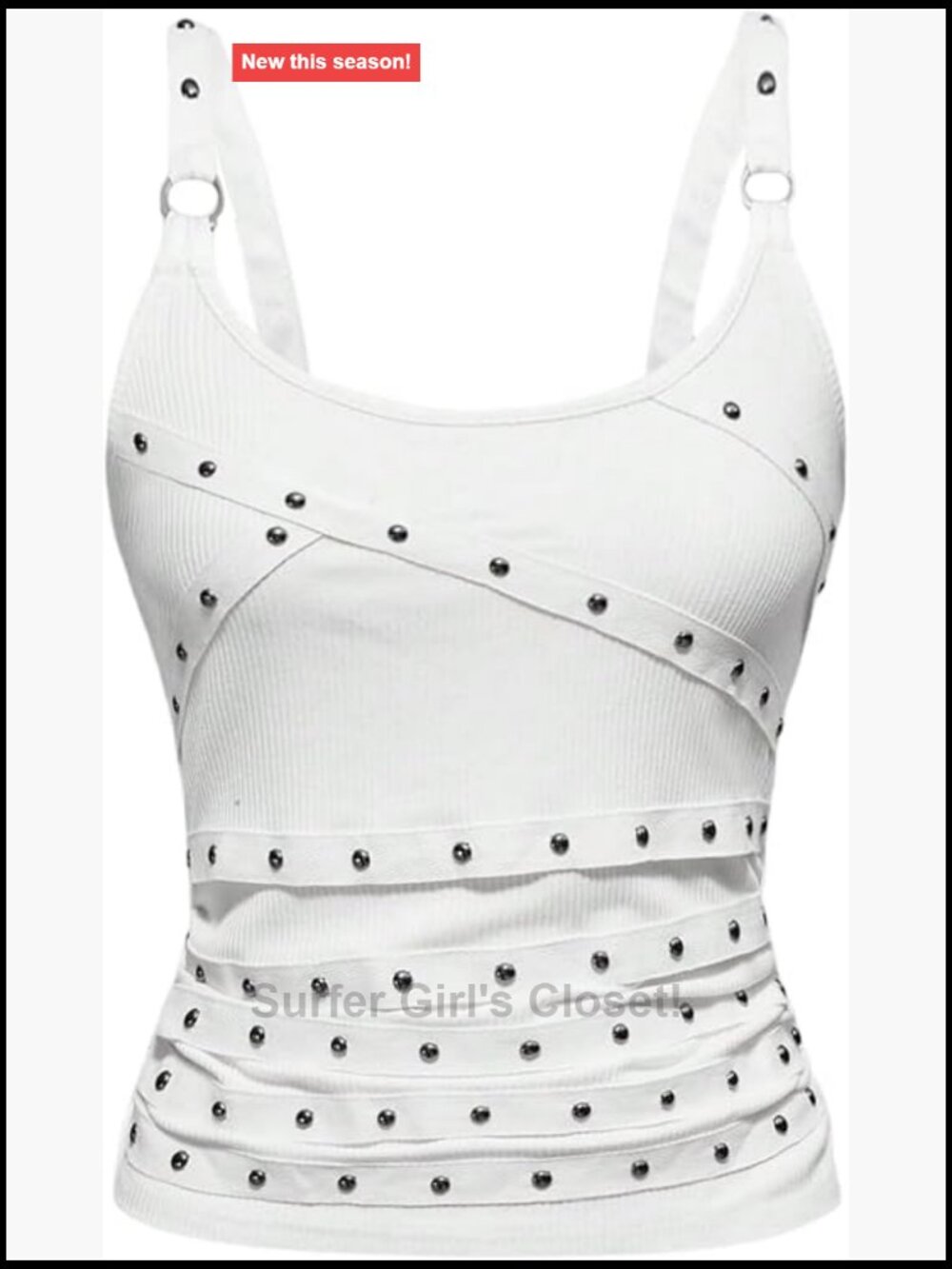 Grunge Studded Ribbed Tank Top Sleeveless Scoop Neck Y2K Streetwear